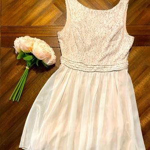 Mini Tulle Dress in Blush with Silver Sparkles and Lace